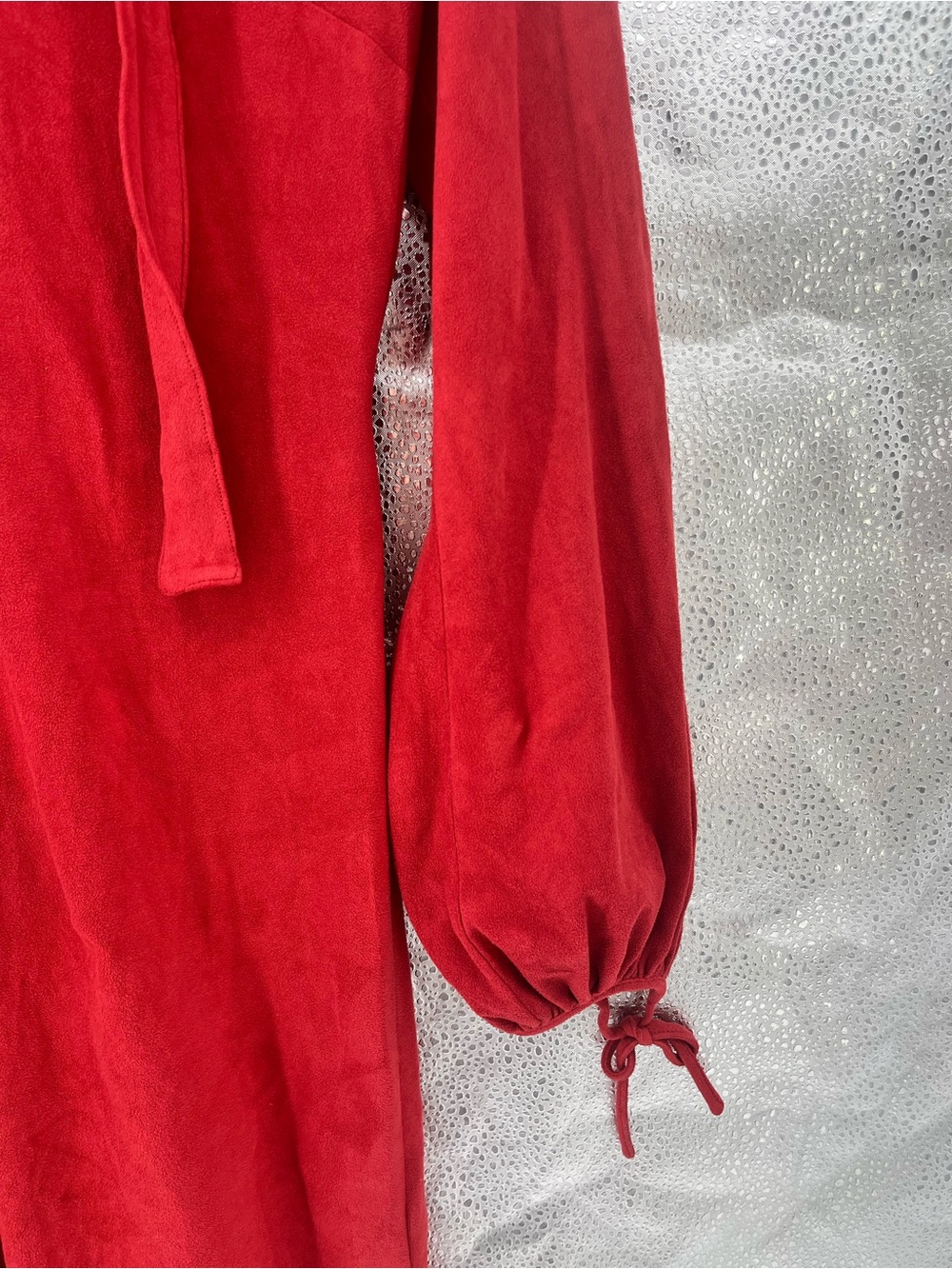 Laundry Shelli Segal Red Suede-Look Long Sleeve Tie Front Mini Dress USA XS Sz 2 - Picture 8 of 16